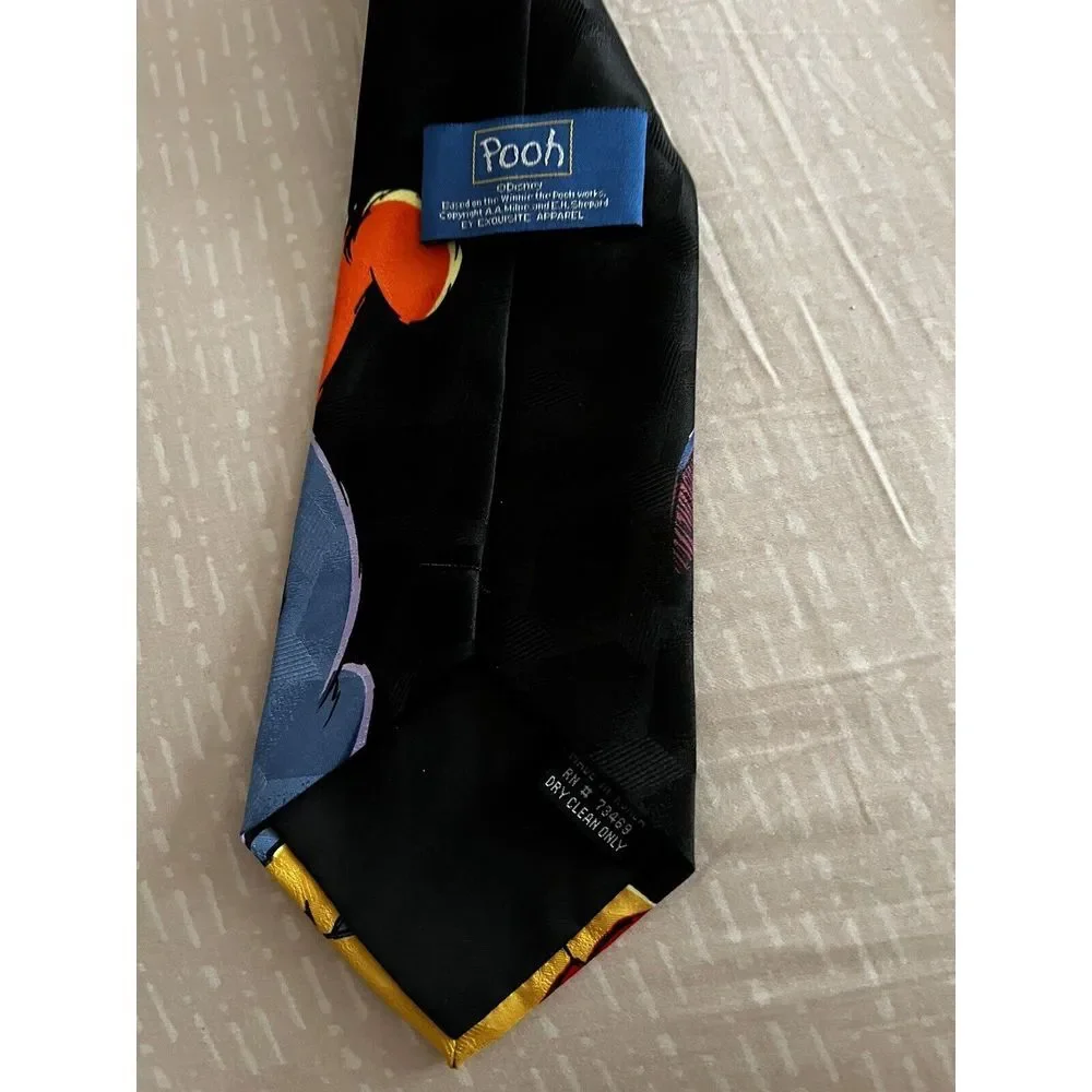DISNEY WINNIE The POOH Neck Tie EEYORE TIGGER‎ on BLACK Necktie Blue Orange